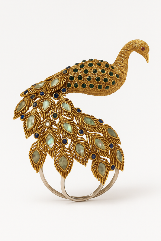 Exquisite Peacock Bangle Bracelet – Gold Tone with Gemstone Detailing