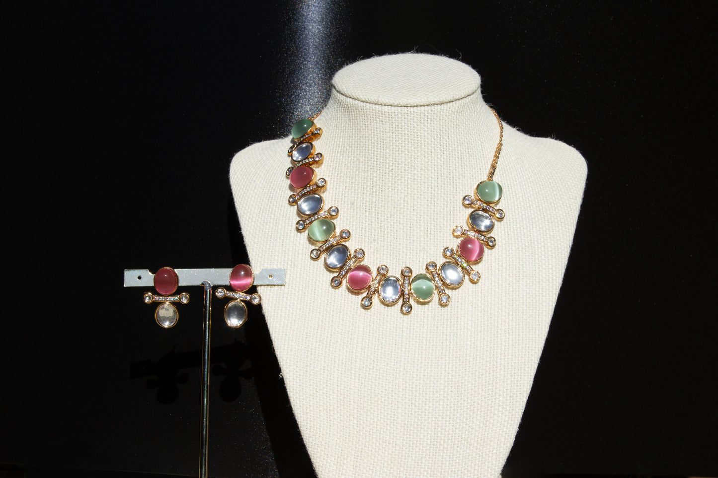 Mint and Pink CZ Polki stones necklace