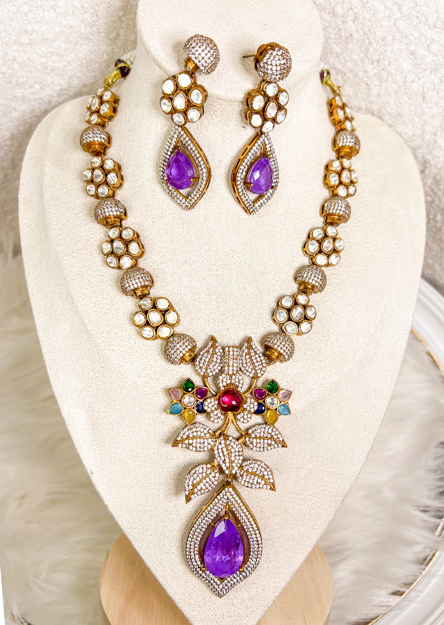 Purple Polki Boublet stone Necklace