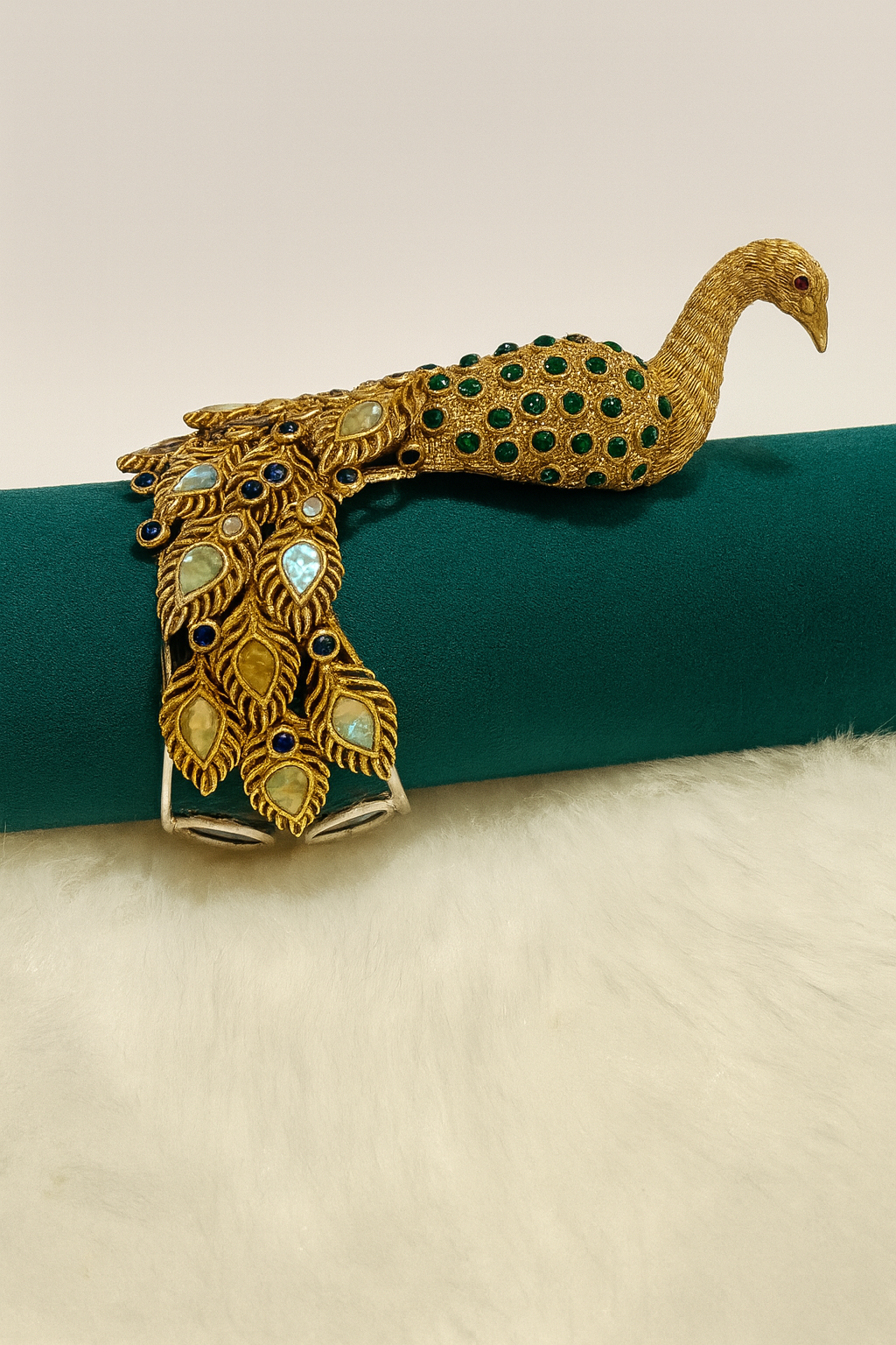Exquisite Peacock Bangle Bracelet – Gold Tone with Gemstone Detailing