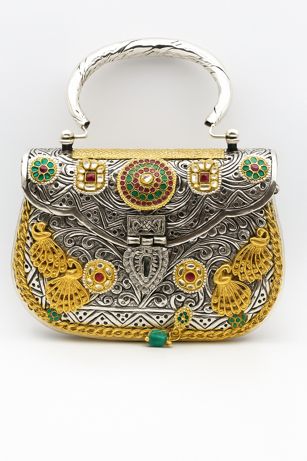 Regal Silver & Gold Handcrafted Embellished Handbag
